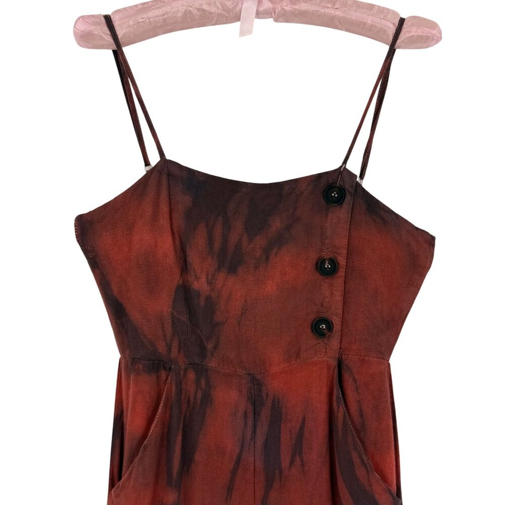 Vtg Forever 21 Custom Tie Dye Wide-Leg Linen Jumpsuit | Boho Hippie Y2K Coastal - Picture 3 of 16